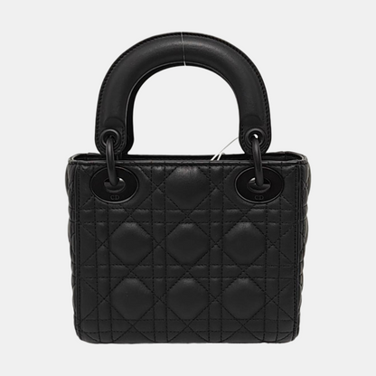 DIOR Lady Dior Mini Black Lamb Skin Cannage QuiltedHandbag Shoulder Bag Crossbody with Black Hardware-(SKU)-957976279