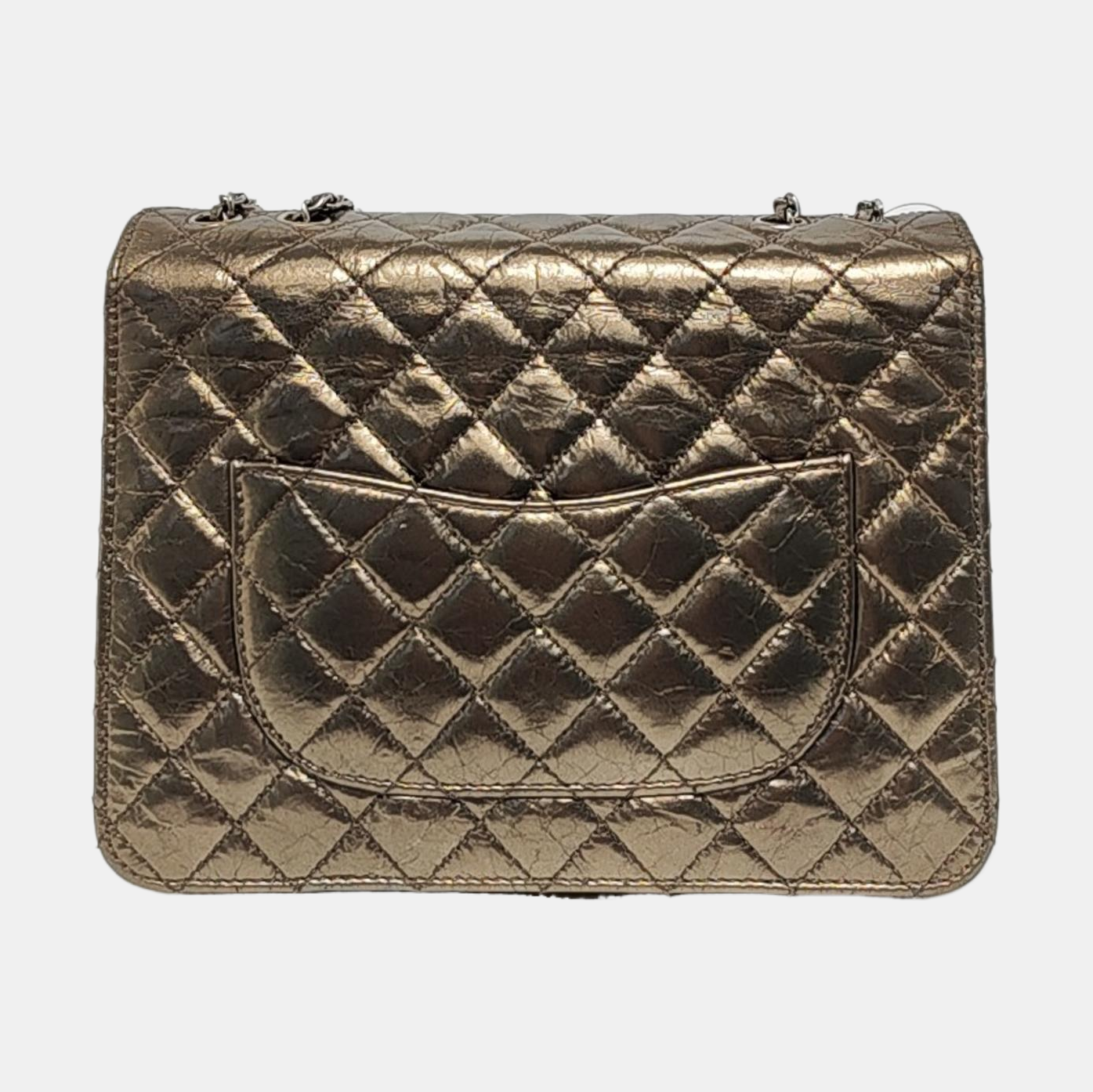 CHANEL CLASSIC FLAP Medium Champagne Calfskin Quilted Shoulder Bag with Silver Hardware-(SKU)-958254208
