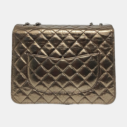 CHANEL CLASSIC FLAP Medium Champagne Calfskin Quilted Shoulder Bag with Silver Hardware-(SKU)-958254208