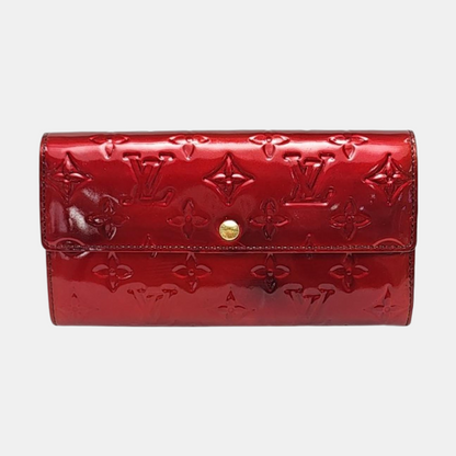 LOUIS VUITTON PORTE MONNAIE Red patent leather embossed wallet Golden hardware-(SKU)-958031193