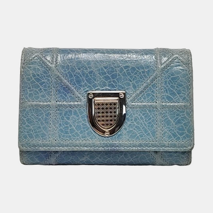 DIOR Diorama Blue Cowhide Herringbone Quilted Shield Bag Wallet Silver Hardware-(SKU)-958202487