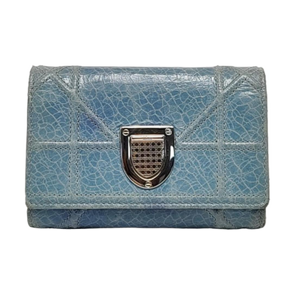 DIOR Diorama Blue Cowhide Herringbone Quilted Shield Bag Wallet Silver Hardware-(SKU)-958202487