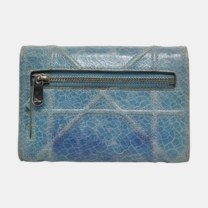 DIOR Diorama Blue Cowhide Herringbone Quilted Shield Bag Wallet Silver Hardware-(SKU)-958202487