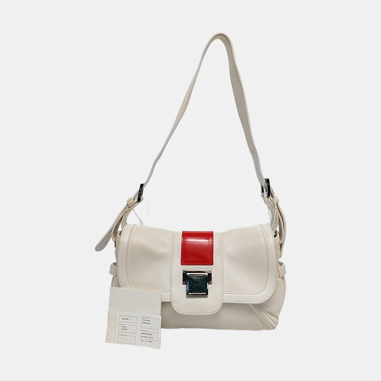 LOEWE White Leather Single Shoulder Bag Handbag Silver Hardware Removable shoulder strap-(SKU)-957821052