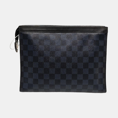 LOUIS VUITTON VOYAGE Medium size Blue Coated Canvas Checkerboard Travel Bag Handbag Silver Hardware-(SKU)-958077011