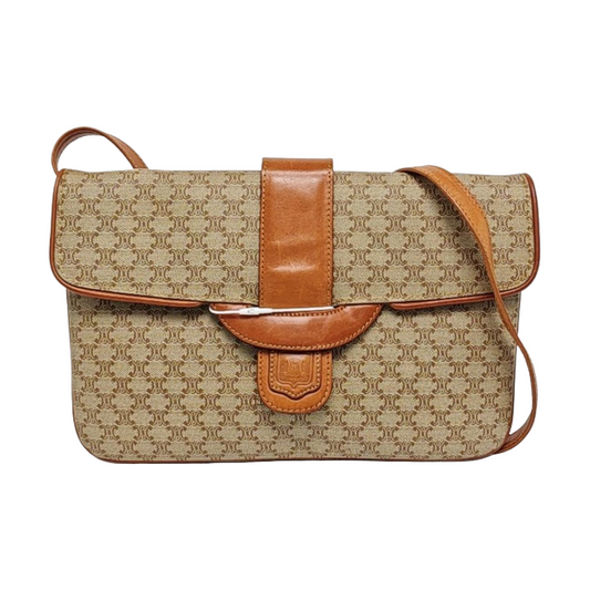 CELINE Brown Coated Canvas Single Shoulder Bag Crossbody Bag Golden hardware Removable shoulder strap-(SKU)-957821065