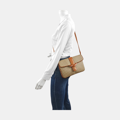 CELINE Brown Coated Canvas Single Shoulder Bag Crossbody Bag Golden hardware Removable shoulder strap-(SKU)-957821065
