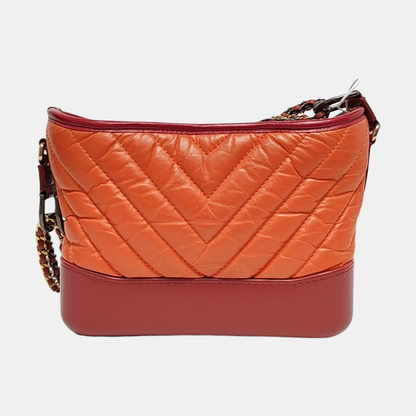 CHANEL GABRIELLE Small Orange Calfskin Quilted V-Shape Shoulder Bag Crossbody Bag Detachable Strap-(SKU)-958064950