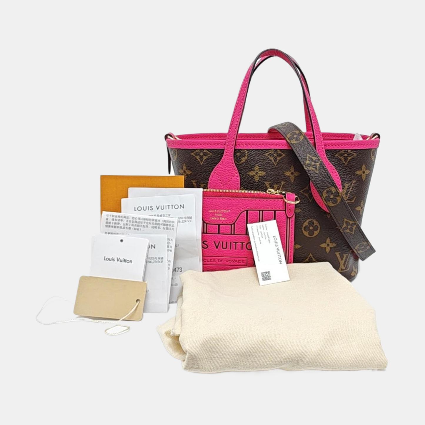 LOUIS VUITTON NEVERFULL INSIDE OUT BB Pink Cowhide Monogram Tote Bag Shoulder Bag Crossbody Bag Gold Hardware Removable Shoulder Strap-(SKU)-958065442