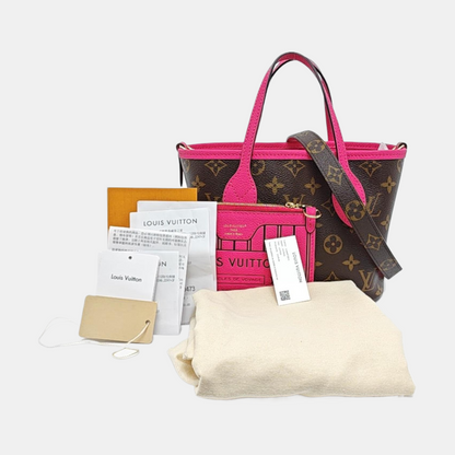 LOUIS VUITTON NEVERFULL INSIDE OUT BB Pink Cowhide Monogram Tote Bag Shoulder Bag Crossbody Bag Gold Hardware Removable Shoulder Strap-(SKU)-958065442