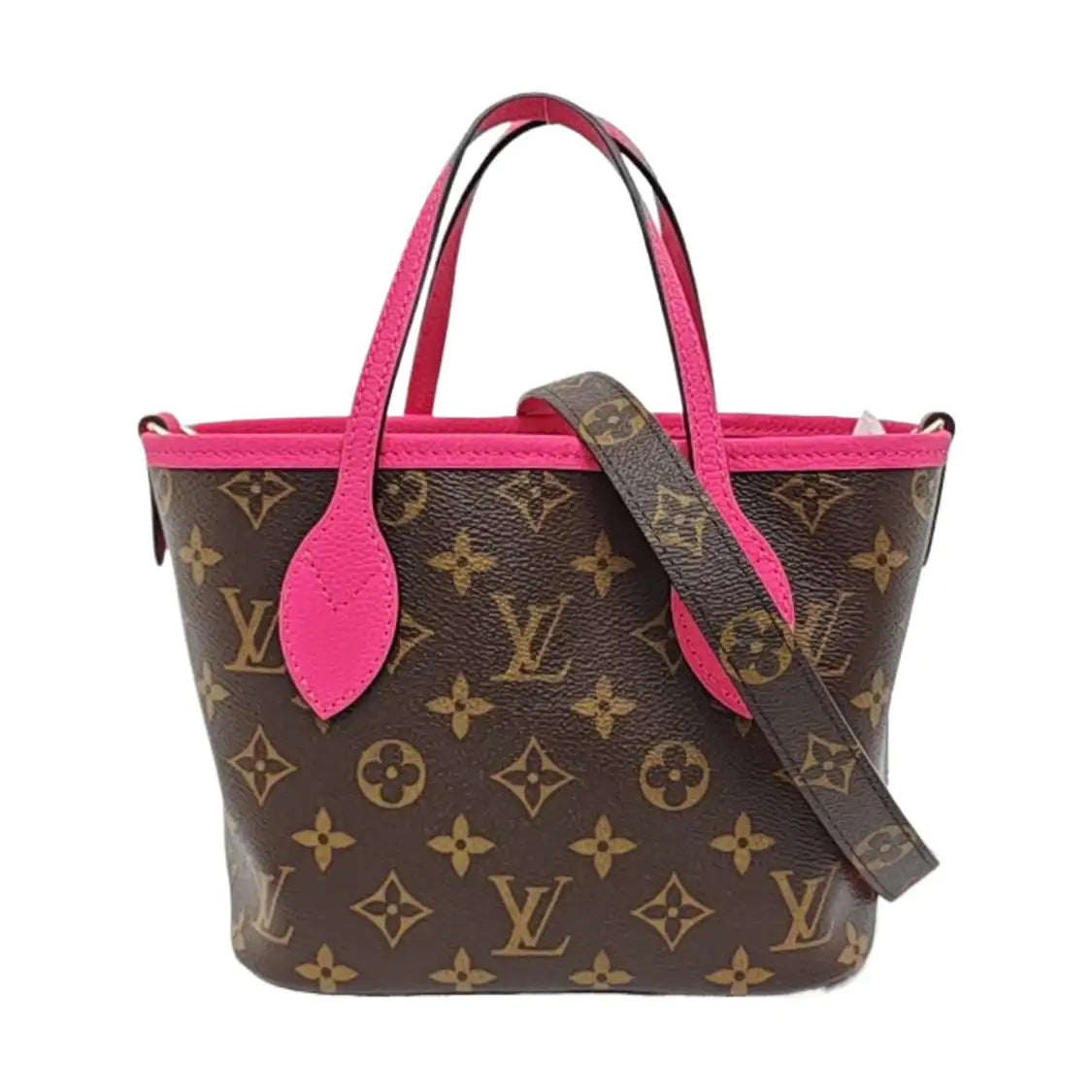 LOUIS VUITTON NEVERFULL INSIDE OUT BB Pink Cowhide Monogram Tote Bag Shoulder Bag Crossbody Bag Gold Hardware Removable Shoulder Strap-(SKU)-958065442