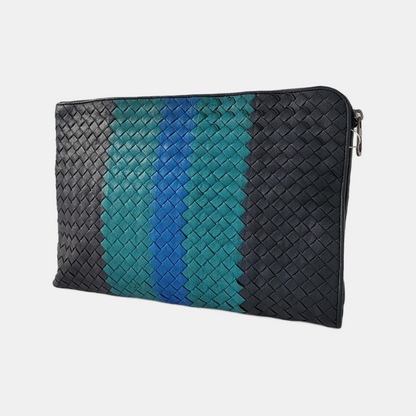 BOTTEGA VENETA Contrast Color Leather Woven Clutch Ruthenium color hardware-(SKU)-958209922