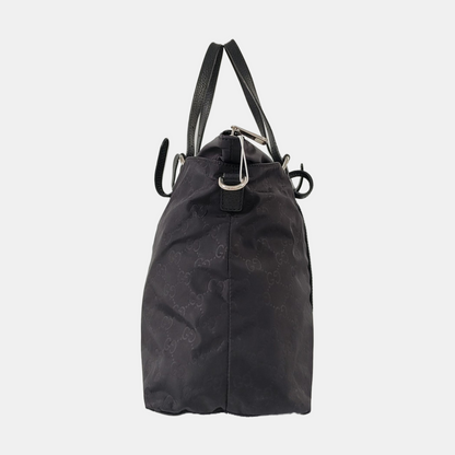 GUCCI GG Imprime Black Nylon Old Flower Single Shoulder Bag Handbag Crossbody Bag Silver Hardware Removable shoulder strap-(SKU)-958181512