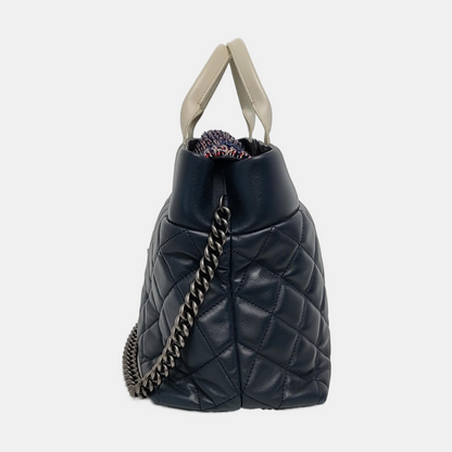 CHANEL PORTOBELLO Blue Calfskin Quilted Matelassé Shoulder Bag Crossbody Bag Handbag Rutenium Hardware 22 Clasp-(SKU)-958286214