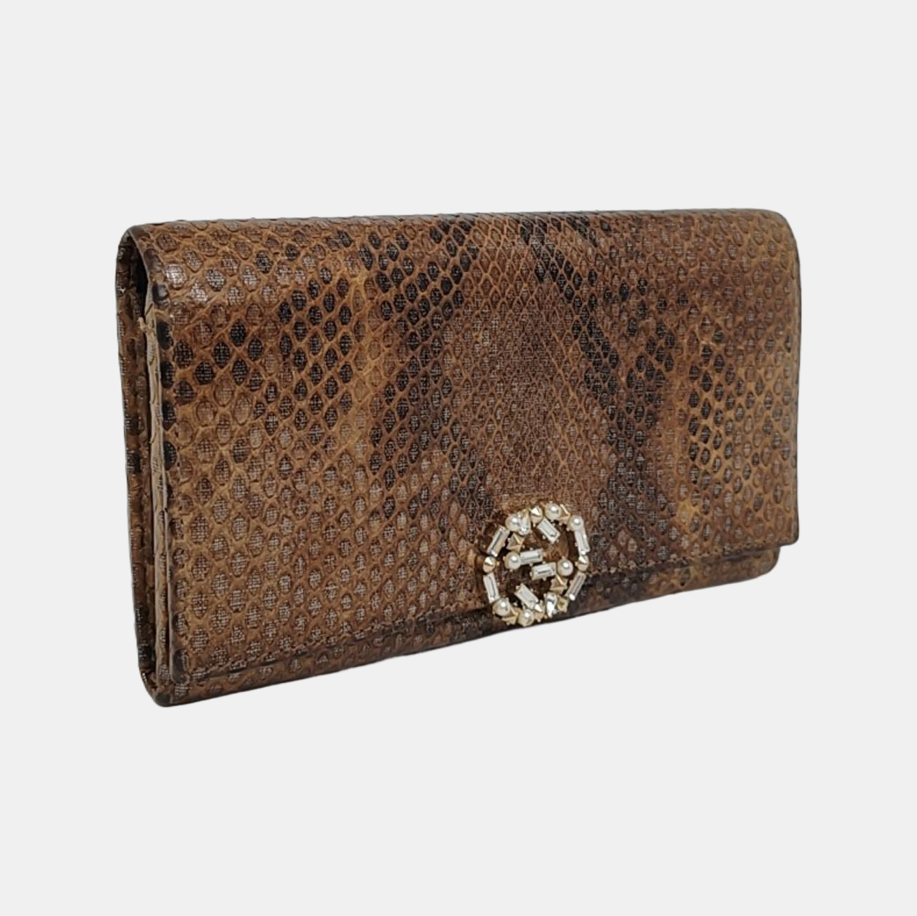 GUCCI Queen Margaret Brown Snake Leather Embossed Wallet Golden hardware-(SKU)-958381527