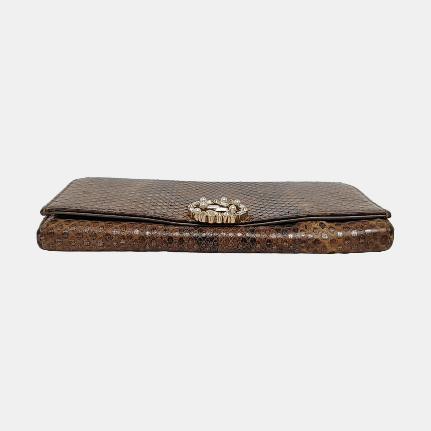 GUCCI Queen Margaret Brown Snake Leather Embossed Wallet Golden hardware-(SKU)-958381527