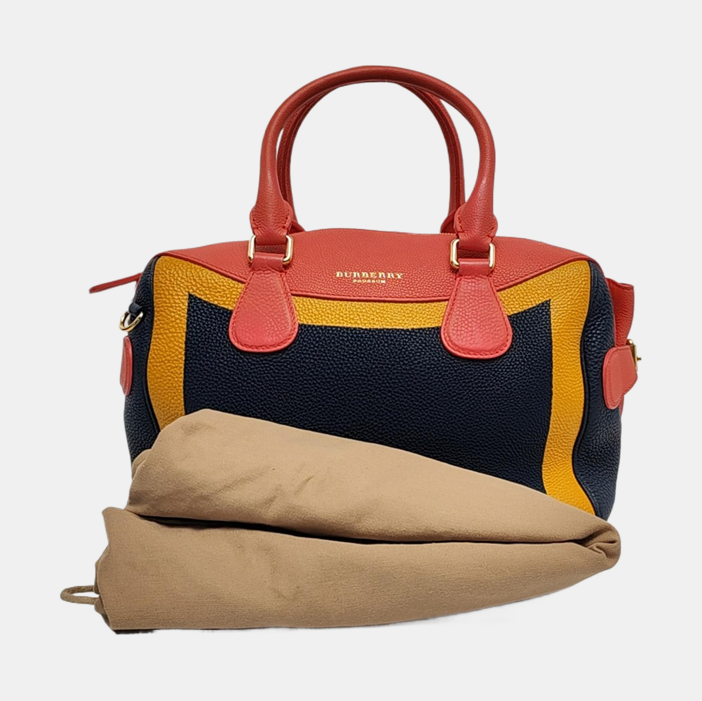 BURBERRY The Banner Dark Blue Leather Handbag Golden hardware-(SKU)-958302180