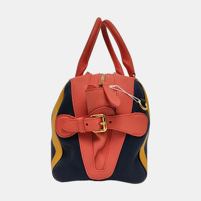 BURBERRY The Banner Dark Blue Leather Handbag Golden hardware-(SKU)-958302180