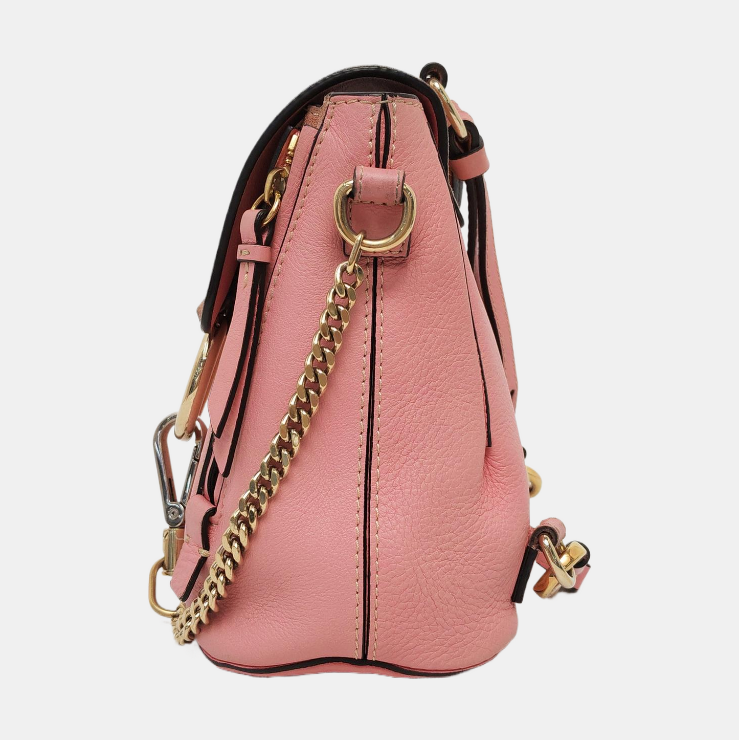 Chloé Faye mini Pink Cowhide Backpack Single Shoulder Bag Golden hardware shoulder straps-(SKU)-958394147