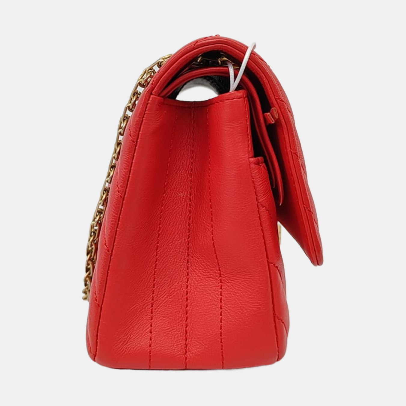 CHANEL 2.55 Small Size Red Leather Quilted V-Shape Shoulder Bag Crossbody Bag Gold Hardware 27 Clasp-(SKU)-956623582
