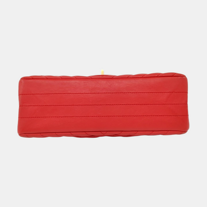 CHANEL 2.55 Small Size Red Leather Quilted V-Shape Shoulder Bag Crossbody Bag Gold Hardware 27 Clasp-(SKU)-956623582