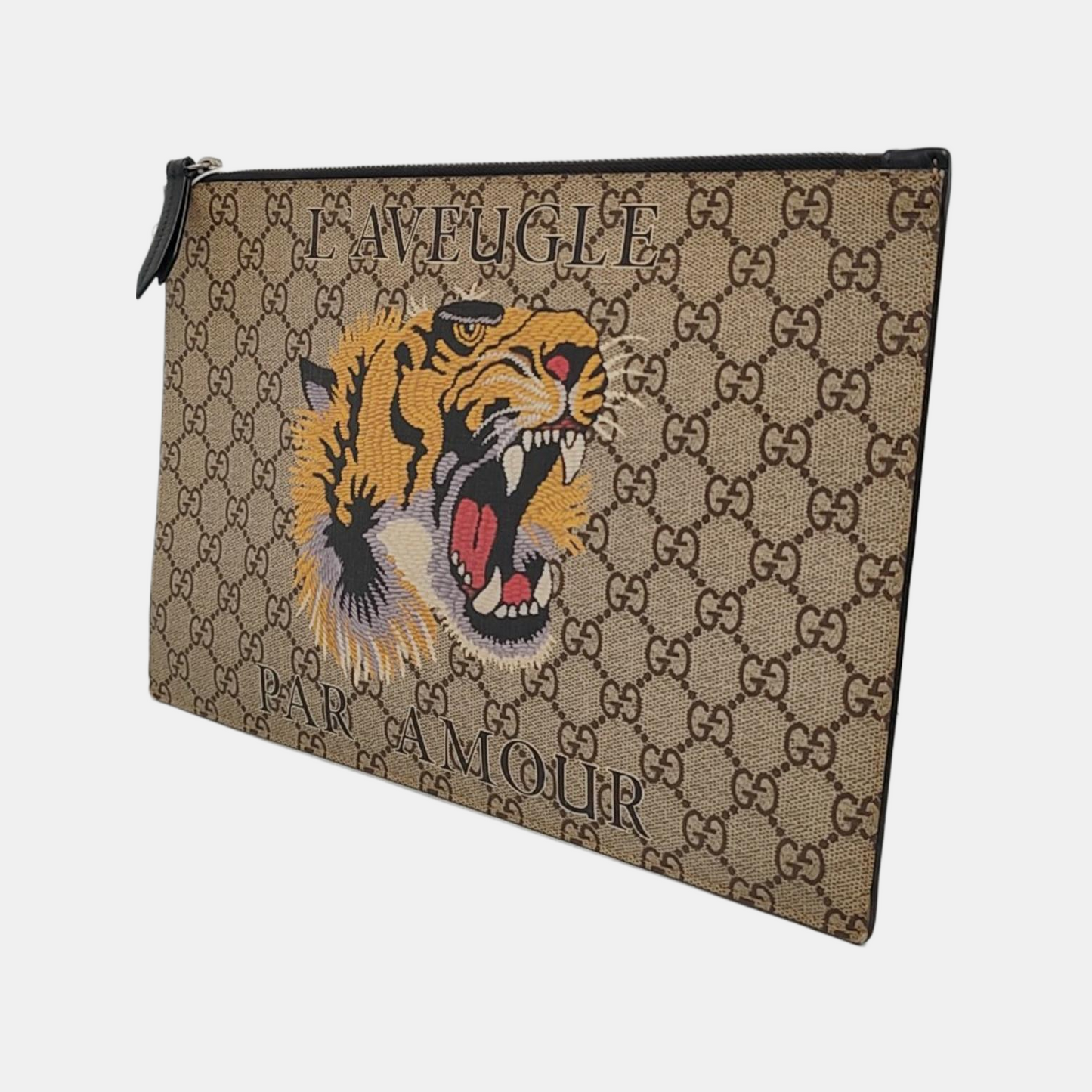 GUCCI GG Supreme Brown Coated Canvas Monogram Printed Clutch Silver Hardware-(SKU)-958361759