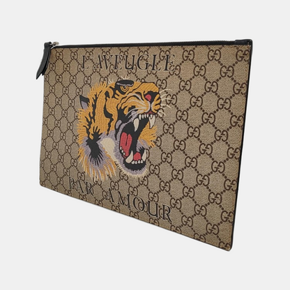 GUCCI GG Supreme Brown Coated Canvas Monogram Printed Clutch Silver Hardware-(SKU)-958361759