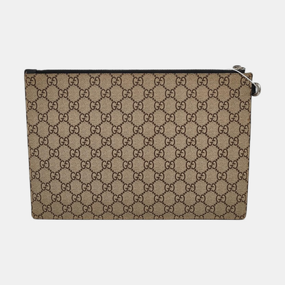 GUCCI GG Supreme Brown Coated Canvas Monogram Printed Clutch Silver Hardware-(SKU)-958361759