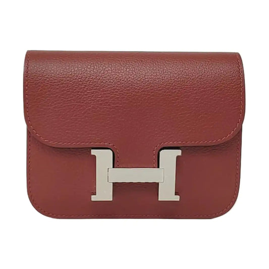 HERMÈS Constance Slim Red Evercolor Calfskin Kelly Bag Handbag Silver Hardware B Pocket-(SKU)-958356872
