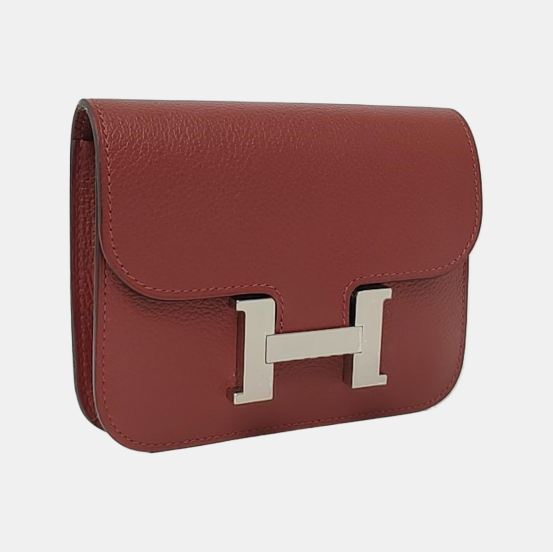 HERMÈS Constance Slim Red Evercolor Calfskin Kelly Bag Handbag Silver Hardware B Pocket-(SKU)-958356872