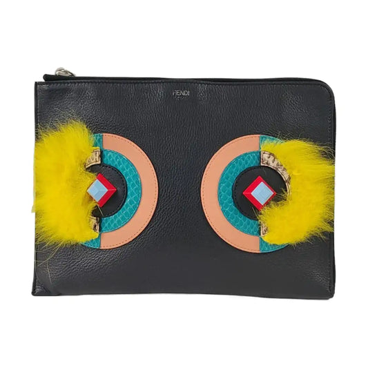 FENDI Monster Black cowhide monster handbag Silver Hardware-(SKU)-958286778