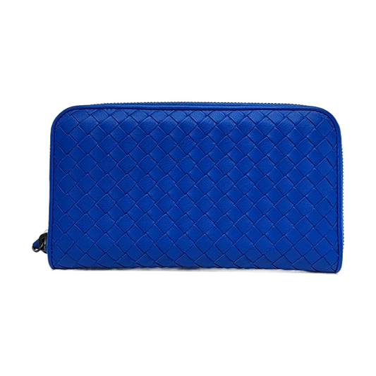 BOTTEGA VENETA Blue sheepskin woven wallet Black hardware-(SKU)-958486803