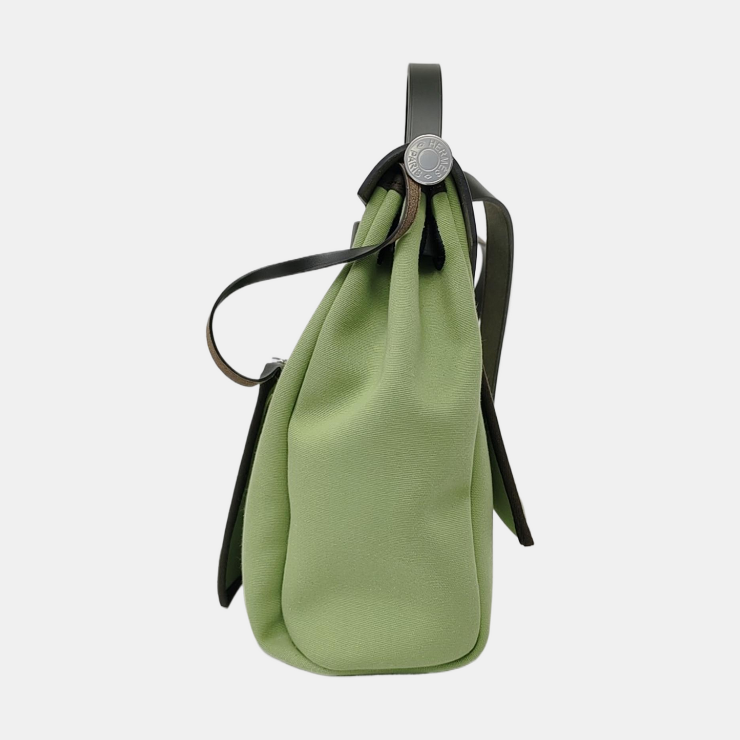 HERMÈS Herbag 31 Avocado Green Canvas Single Shoulder Bag Tote Crossbody with Silver Hardware Y Stamp Removable Shoulder Strap-(SKU)-958629290