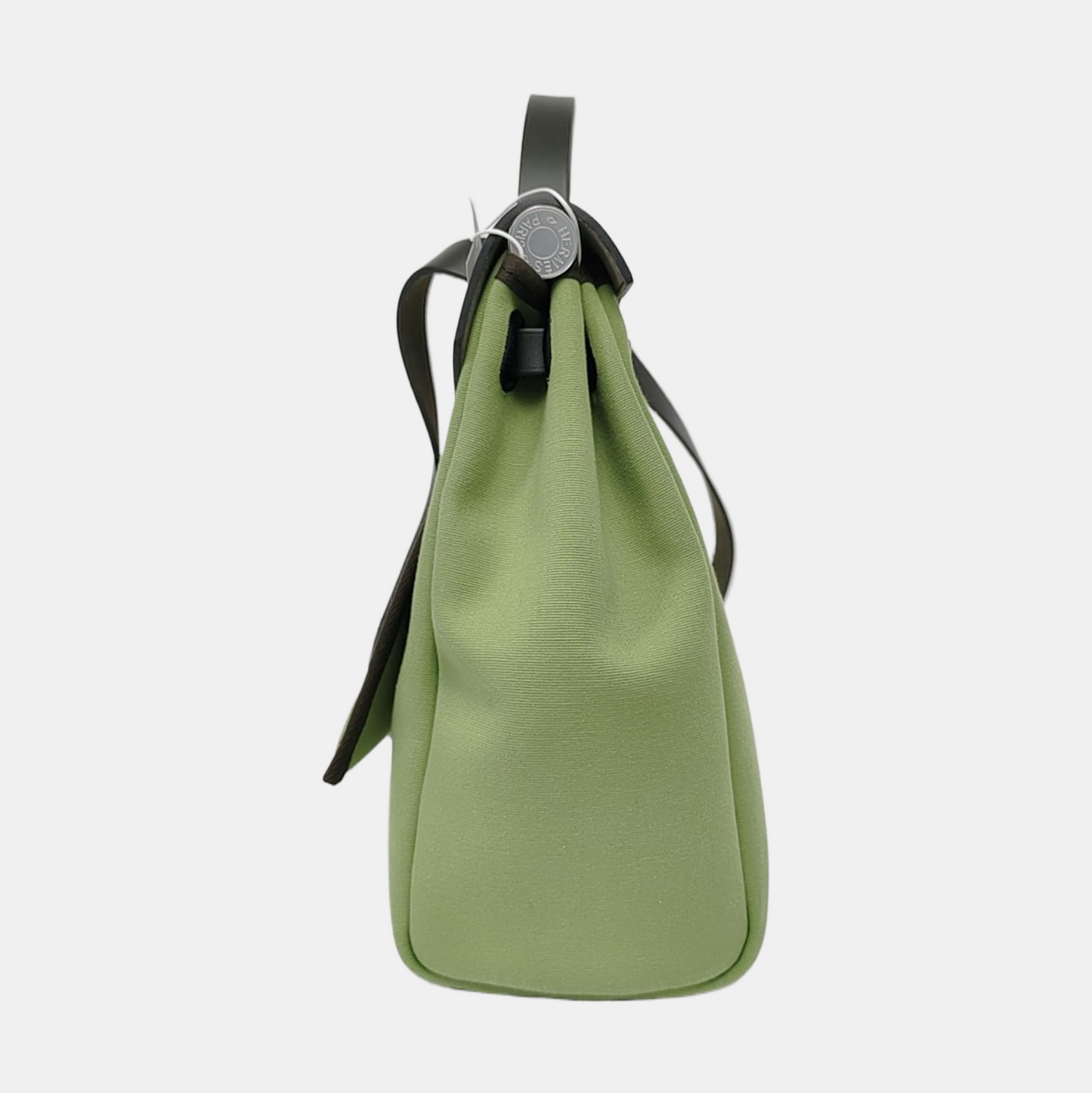 HERMÈS Herbag 31 Avocado Green Canvas Single Shoulder Bag Tote Crossbody with Silver Hardware Y Stamp Removable Shoulder Strap-(SKU)-958629290