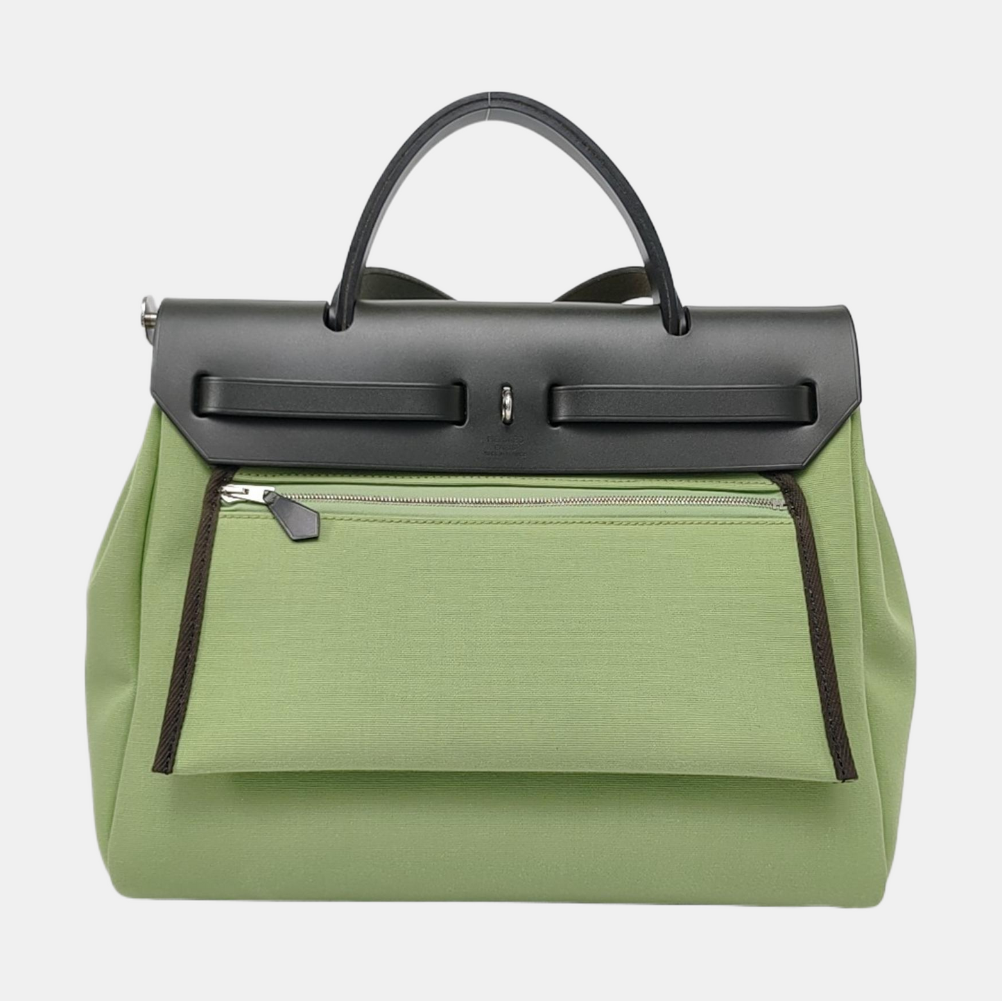 HERMÈS Herbag 31 Avocado Green Canvas Single Shoulder Bag Tote Crossbody with Silver Hardware Y Stamp Removable Shoulder Strap-(SKU)-958629290