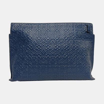LOEWE T Pouch  Blue Calfskin Monogrammed Handbag Golden hardware-(SKU)-957656312
