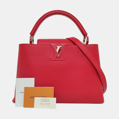 LOUIS VUITTON CAPUCINES Medium Red Leather Diagonal Shoulder Bag with Detachable Strap-(SKU)-958635265