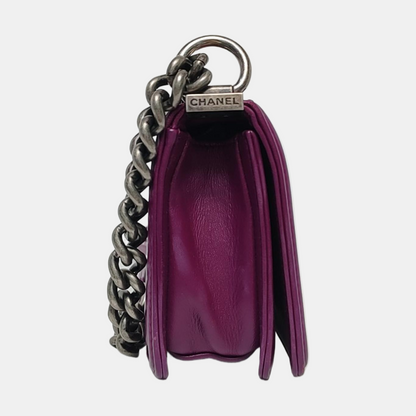 CHANEL BOY CHANEL Small Pink Pearl Fish Leather Quilted Diagonal Shoulder Bag with Detachable Strap-(SKU)-958631912