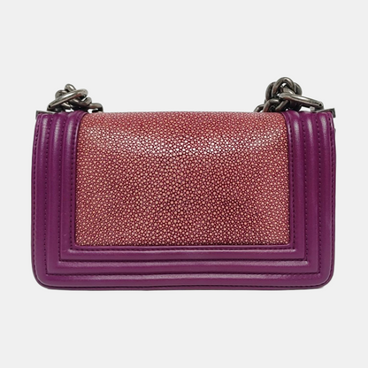 CHANEL BOY CHANEL Small Pink Pearl Fish Leather Quilted Diagonal Shoulder Bag with Detachable Strap-(SKU)-958631912