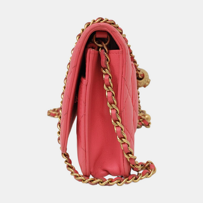 CHANEL TRENDY CC Pink Lamb Leather Quilted Shoulder Bag with Removable Strap-(SKU)-958650278