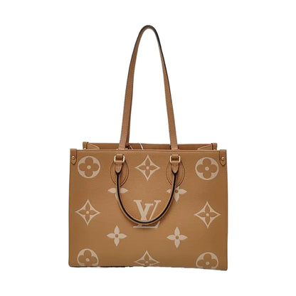 LOUIS VUITTON ONTHEGO Medium-sized Yellow Leather Monogram Embossed Jungle Bag Shoulder Bag Tote Bag Golden Hardware-(SKU)-958616180