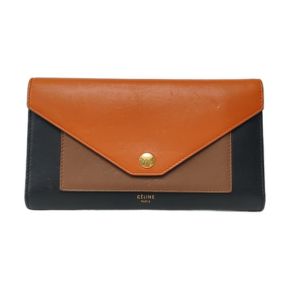 CELINE POCKET Mustard Yellow Leather Wallet Golden hardware-(SKU)-958371129