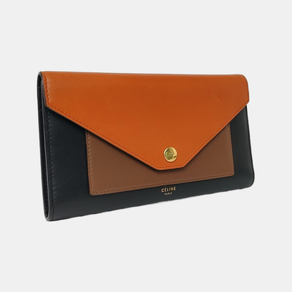 CELINE POCKET Mustard Yellow Leather Wallet Golden hardware-(SKU)-958371129