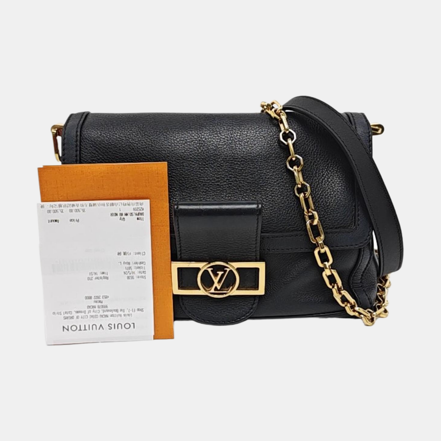LOUIS VUITTON DAUPHINE Medium Black Leather Crossbody Shoulder Bag Handbag with Gold Hardware and 2 Removable Shoulder Straps-(SKU)-958414273
