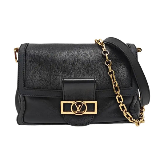 LOUIS VUITTON DAUPHINE Medium Black Leather Crossbody Shoulder Bag Handbag with Gold Hardware and 2 Removable Shoulder Straps-(SKU)-958414273