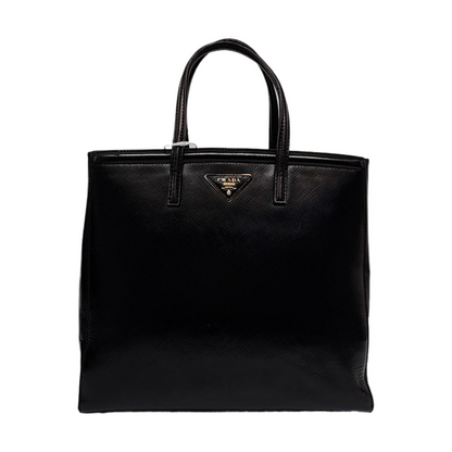 PRADA Slim Convertible Vernice Black Leather Logo Cross Grain Handbag Single Shoulder Bag Golden hardware-(SKU)-958471694