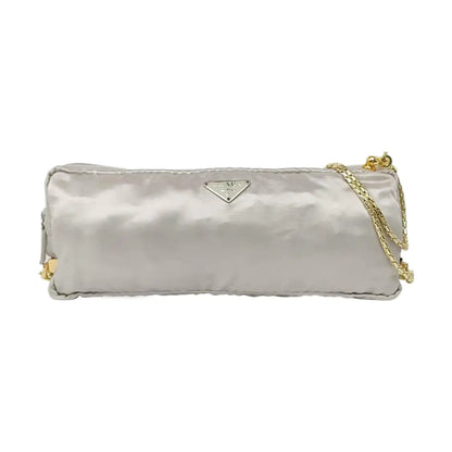 PRADA Silver Gray Satin Logo Single Shoulder Bag Golden hardware-(SKU)-958257769