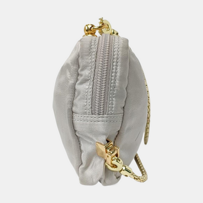 PRADA Silver Gray Satin Logo Single Shoulder Bag Golden hardware-(SKU)-958257769