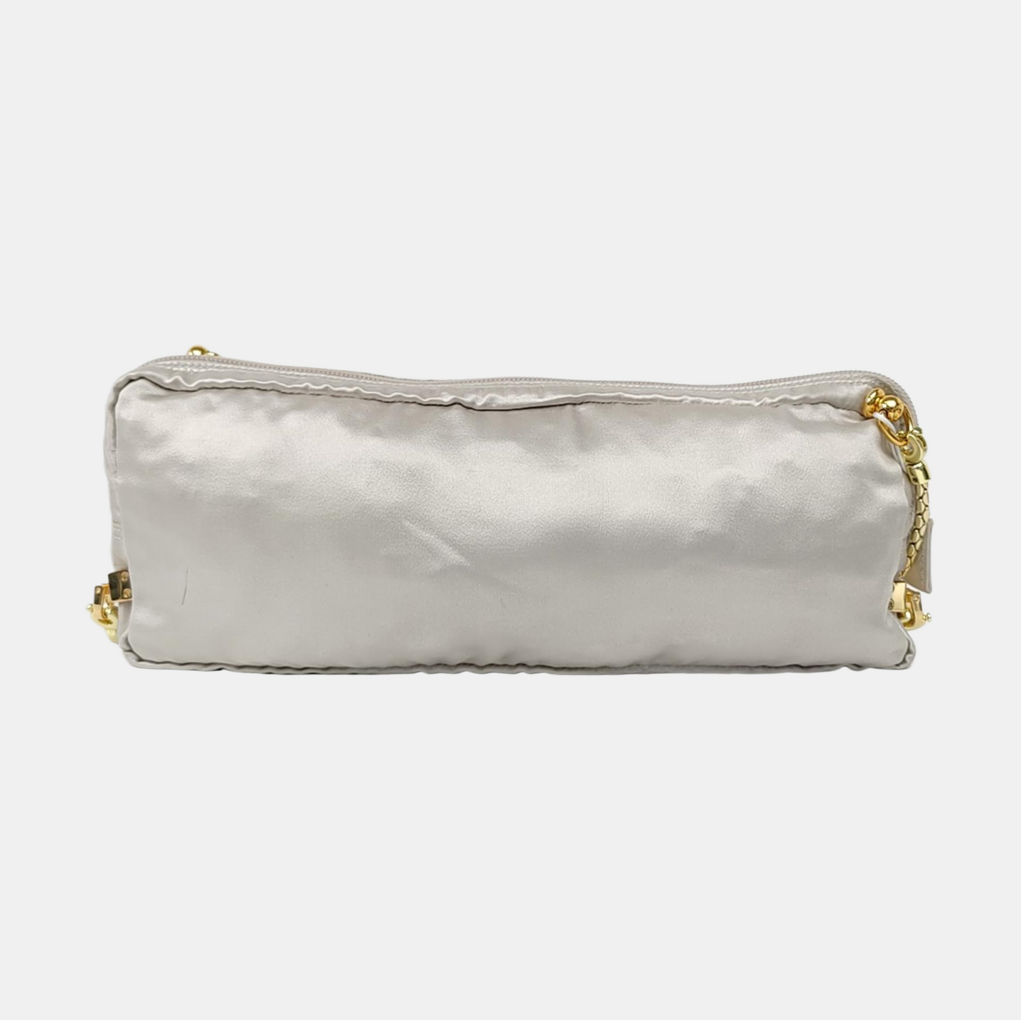 PRADA Silver Gray Satin Logo Single Shoulder Bag Golden hardware-(SKU)-958257769