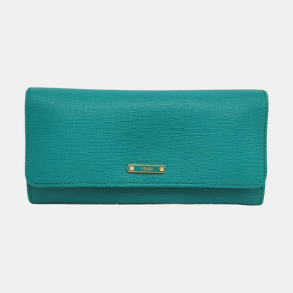 FENDI Blue Green Leather Wallet Golden hardware-(SKU)-958576220